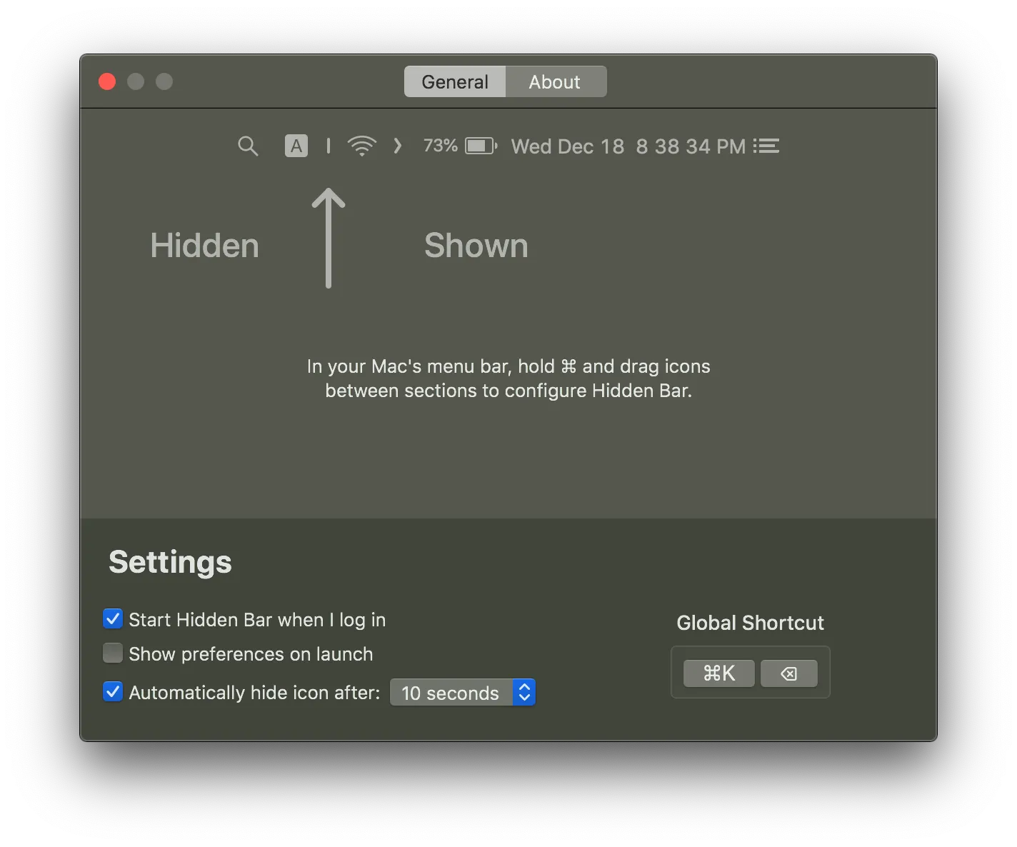 Hidden Bar menu bar divider and application icons.